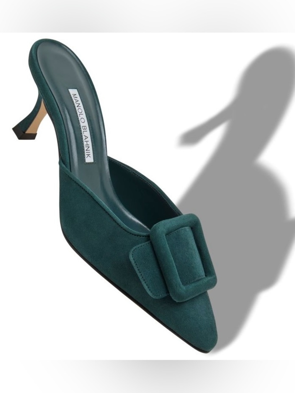Manolo Blahnik
MAYSALE 
Dark Green Suede Buckle Detail Mule